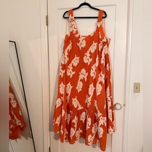 Embroidered Orange Floral Midi Dress from Anthropologie